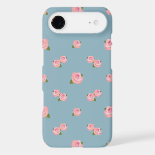Motif Roses roses sur fond bleu