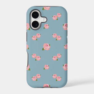 Motif Roses roses sur fond bleu