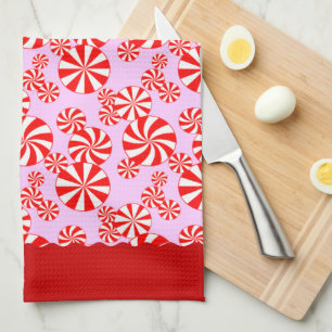 Motif rouge blanc Peppemint sur serviette de cuisi