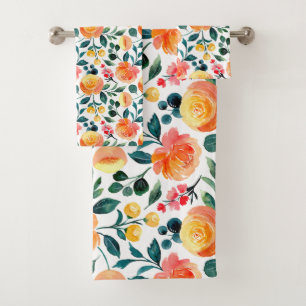 Motif Rustique Jaune Orange Aquarelle Fleurs