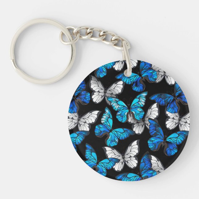 Motif sans couleur foncée avec papillons bleus Mor (Devant)