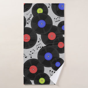 Motif sans couture avec disques vinyles et notes.