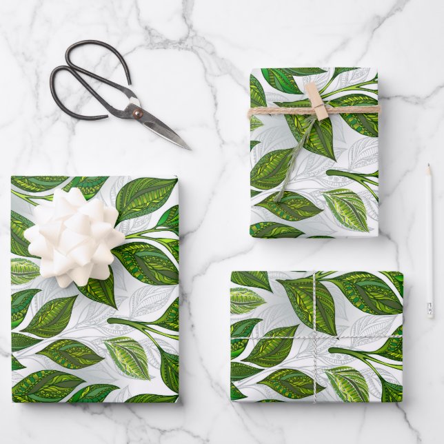 Motif sans couture avec Feuilles de thé vert (Recto)