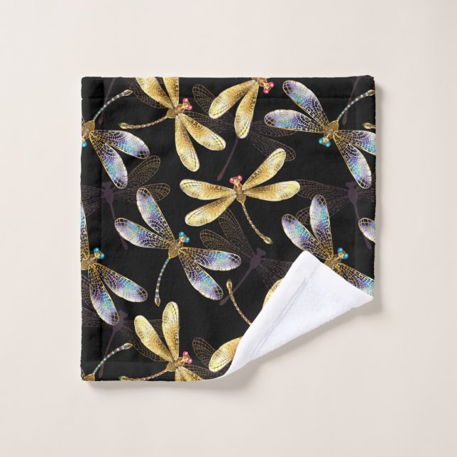 Motif sans couture avec libellules d'or (Gant de toilette)
