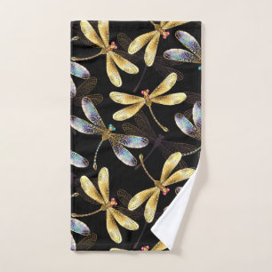 Motif sans couture avec libellules dorées