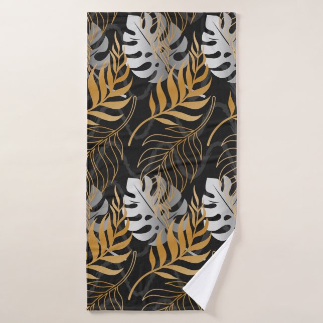 Motif sans couture avec or, argent plante tropical (Serviette de bain)