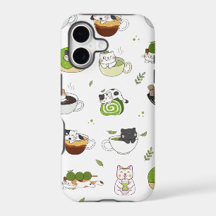 Motif sans couture de chat Matcha Kawaii
