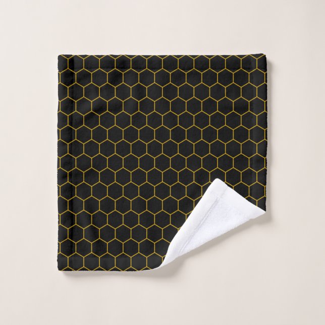 Motif simple et élégant en nid d'abeille noir jaun (Gant de toilette)