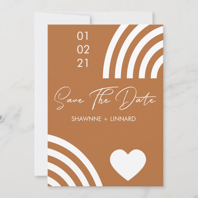 Motif Terracotta Boho Script Save the Date Photo Invitation (Front)