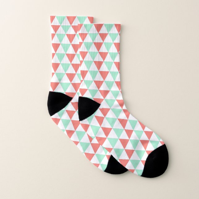 Motif triangle corail rose et menthe vert (Paire)