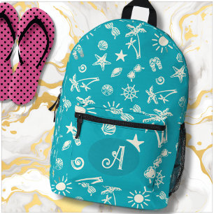 Motif tropical Aqua Blue Monogram Sac à dos
