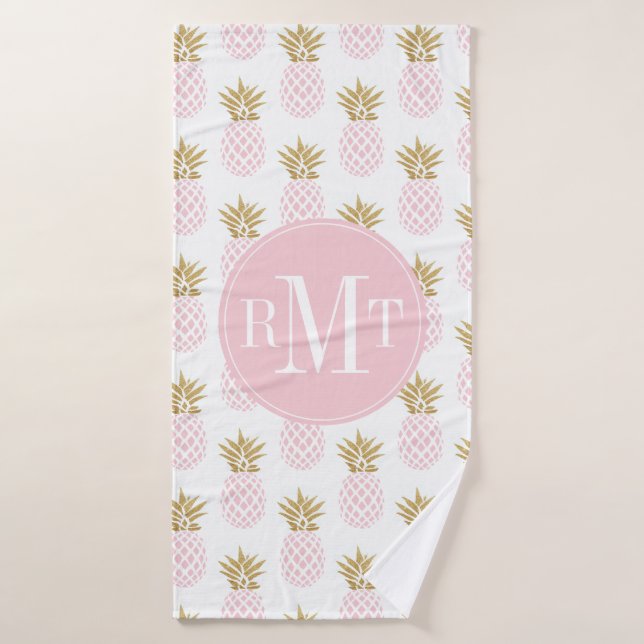 Motif tropical d'ananas d'or élégant de faux (Serviette de bain)