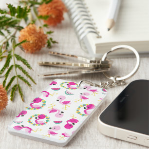 Motif tropical, Flamants roses, pastèques, Fleurs
