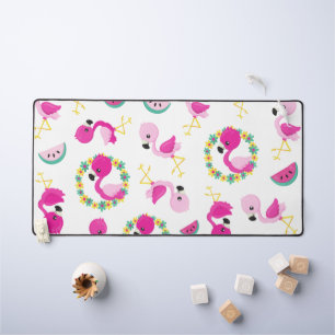 Motif tropical, Flamants roses, pastèques, Fleurs