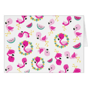 Motif tropical, Flamants roses, pastèques, Fleurs