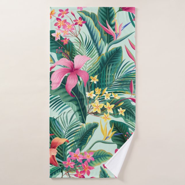motif tropical fleuri sans coutures avec hibiscus  (Serviette de bain)