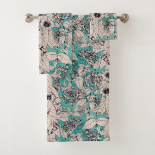 Motif turquoise de fleurs graphiques blanches