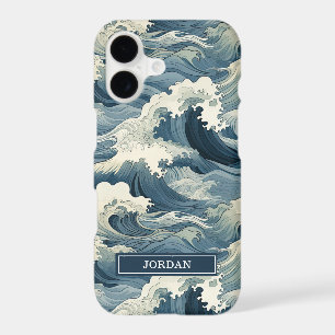 Motif Vagues Japonaises Monogrammé