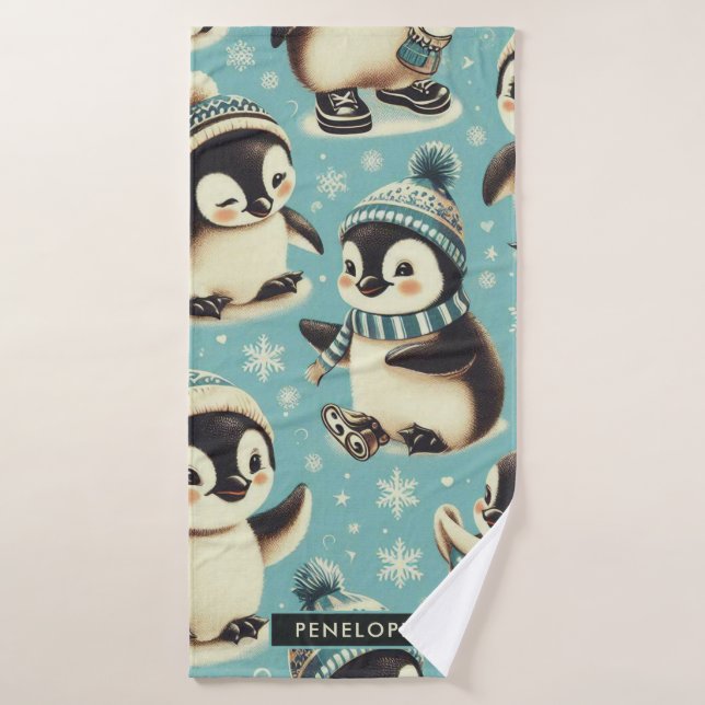 Motif vintage Cute Penguin (Serviette de bain)