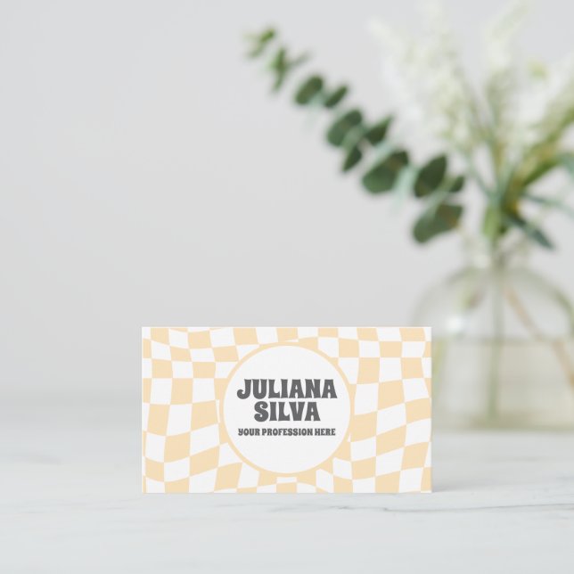 Motif Wavy À damiers avec Carte de visite QR (Debout devant)