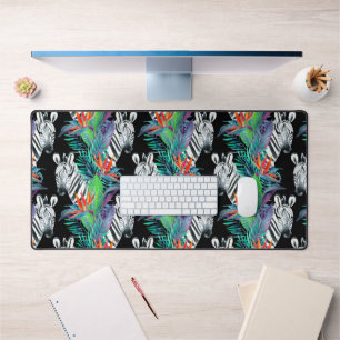 Motif Zèbre Et Fleurs Exotiques