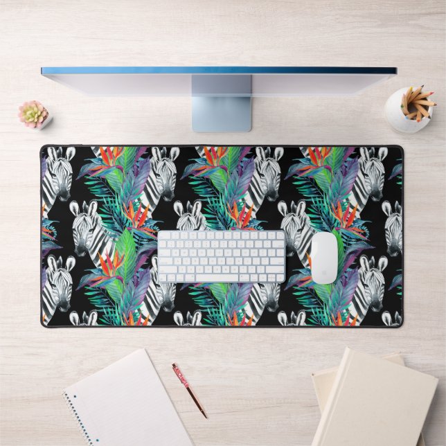 Motif Zèbre Et Fleurs Exotiques (Bureau 1)