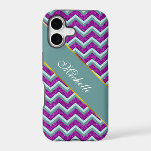 Motif ZigZag Magenta Feuille et Sarcelle