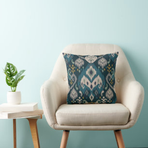 Motifs African boho paisley Floral Ikat pattern Throw Pillow