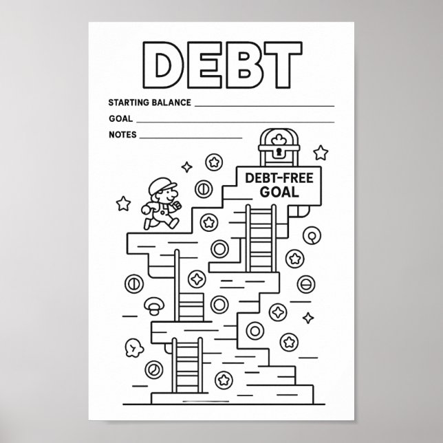 Motivating Fun Debt Video Game Level-Up Tracker  Poster (Front)