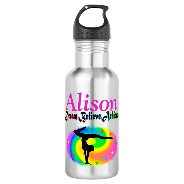 MOTIVATING PERSONALIZED GYMNASTICS WATER BOTTLE (Front)
