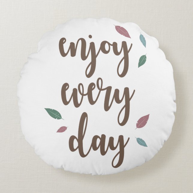 Motivation quote feather calligraphy text  round pillow (Front)