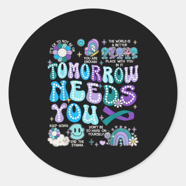 Motivation Ribbon Suicide Prevention Awarenes Wome Classic Round Sticker (Front)