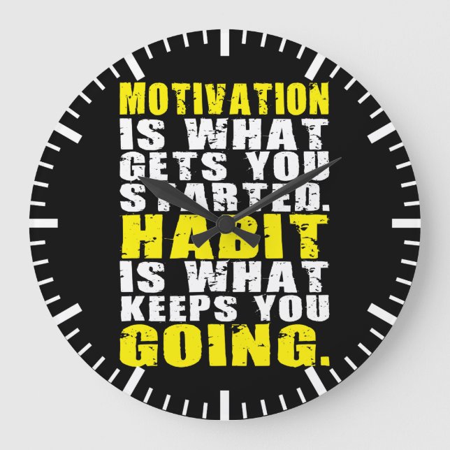 Motivation vs Habit - Motivational Words Large Clock (Front)