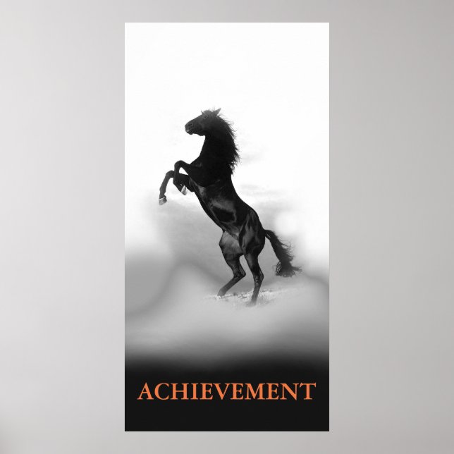 Motivational Achievement Black White Rearing Horse Poster (Front)