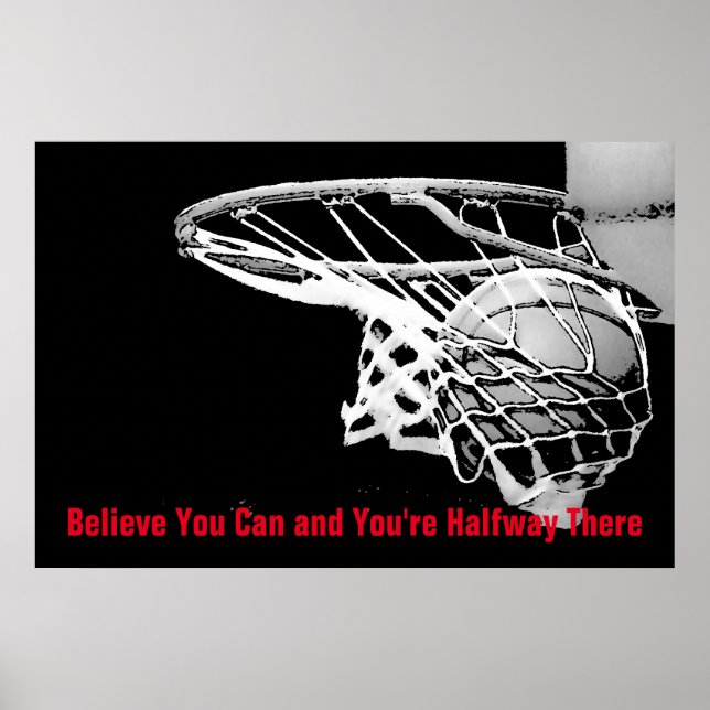 Motivational Basketball Black White Red Artwork Poster (Front)