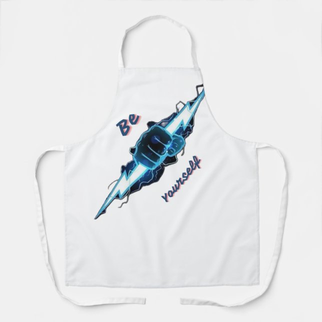 Motivational "Be Yourself" Blue Lightning Bolt Fis Apron (Front)
