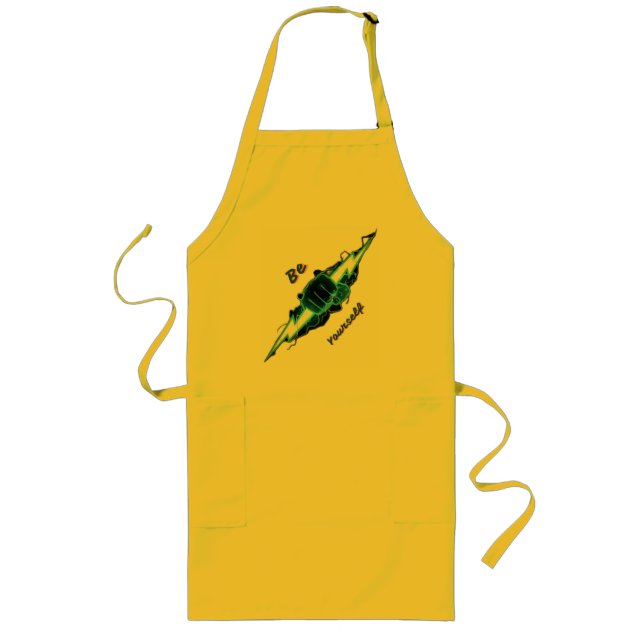 Motivational "Be Yourself" Blue Lightning Bolt Fis Long Apron (Front)