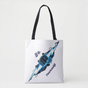 Motivational "Be Yourself" Blue Lightning Bolt Fis Tote Bag