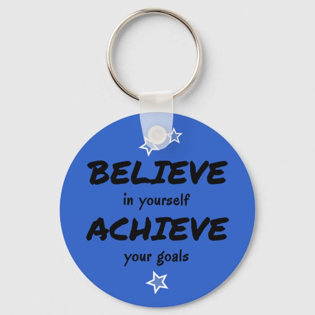 Motivational believe achieve blue keychain (Front)