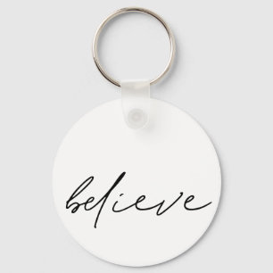 Motivational Believe Handwritten Black Script Keychain