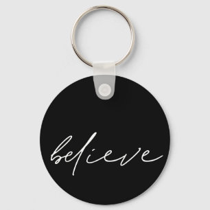 Motivational Believe Handwritten White Script Keychain
