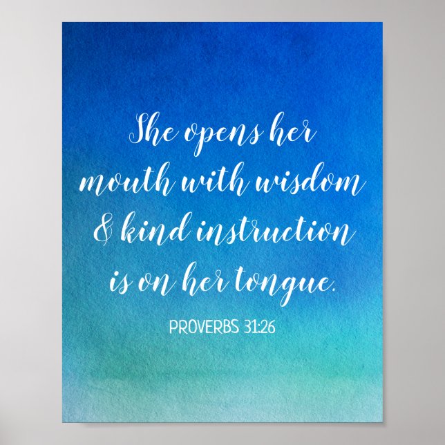 Motivational Bible Verse Blue Watercolor Ombre Poster (Front)