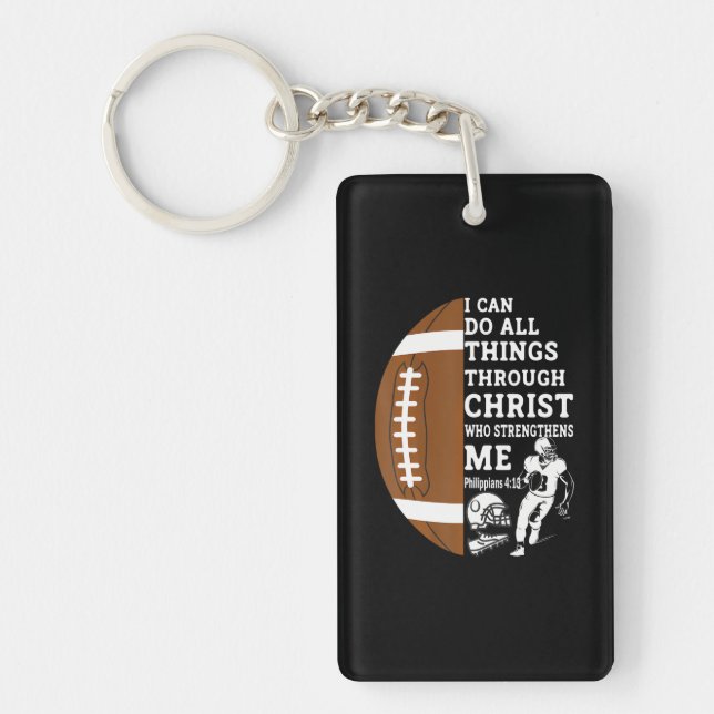 Motivational Bible Verse Christian Gifts Football Keychain (Front)