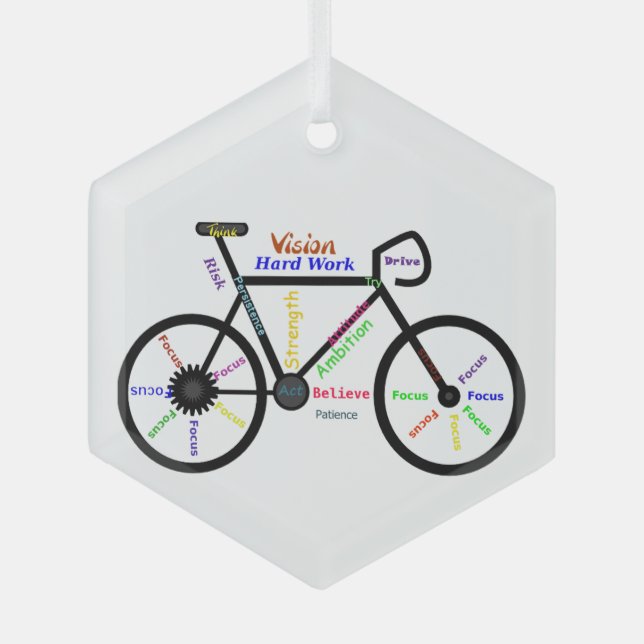 Motivational Bike Words For Bikers Cyclers for Him Glass Ornament (Front)