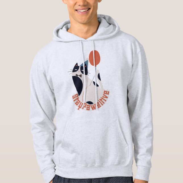 Motivational Cat Pun Stay Pawsitive Gift Hoodie (Front)