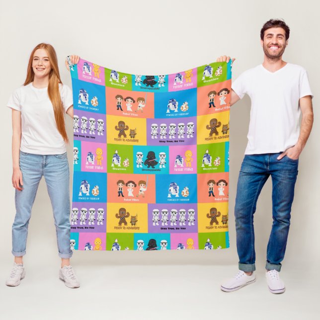 Motivational Characters Patchwork Pattern Fleece Blanket (In Situ)