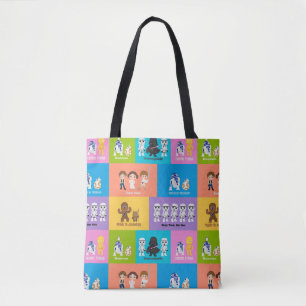 Motivational Characters Patchwork Pattern Tote Bag