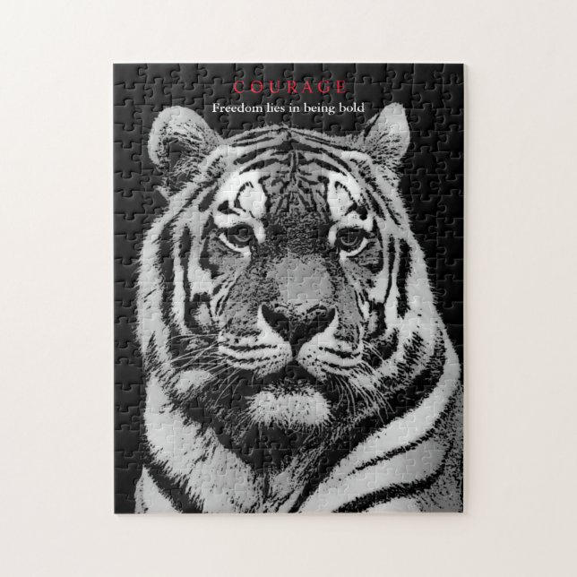 Motivational Courage Tiger Black White Jigsaw Puzzle (Vertical)