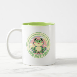 Motivational Cute Frog Design - You Got This! Two-Tone Coffee Mug