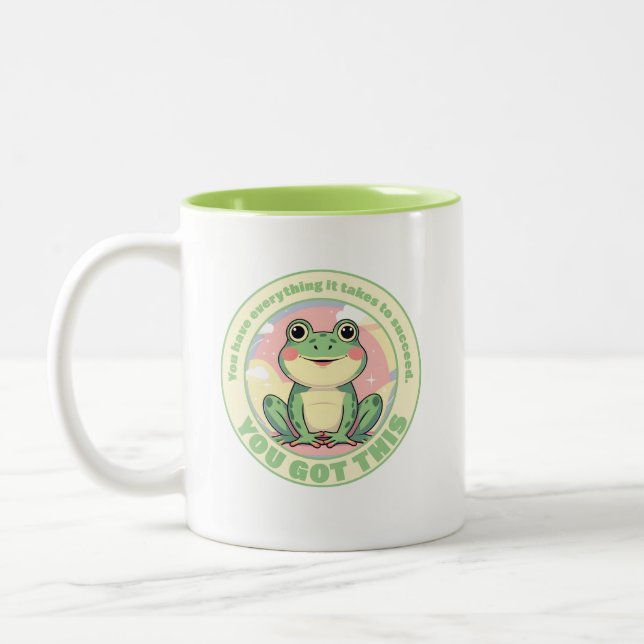 Motivational Cute Frog Design - You Got This! Two-Tone Coffee Mug (Left)
